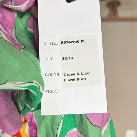 ๐ธ Unique Vintage Womenโs Size 2XL Green & Lilac Floral Printed Dress ๐ธ NWOT - Picture 4 of 9